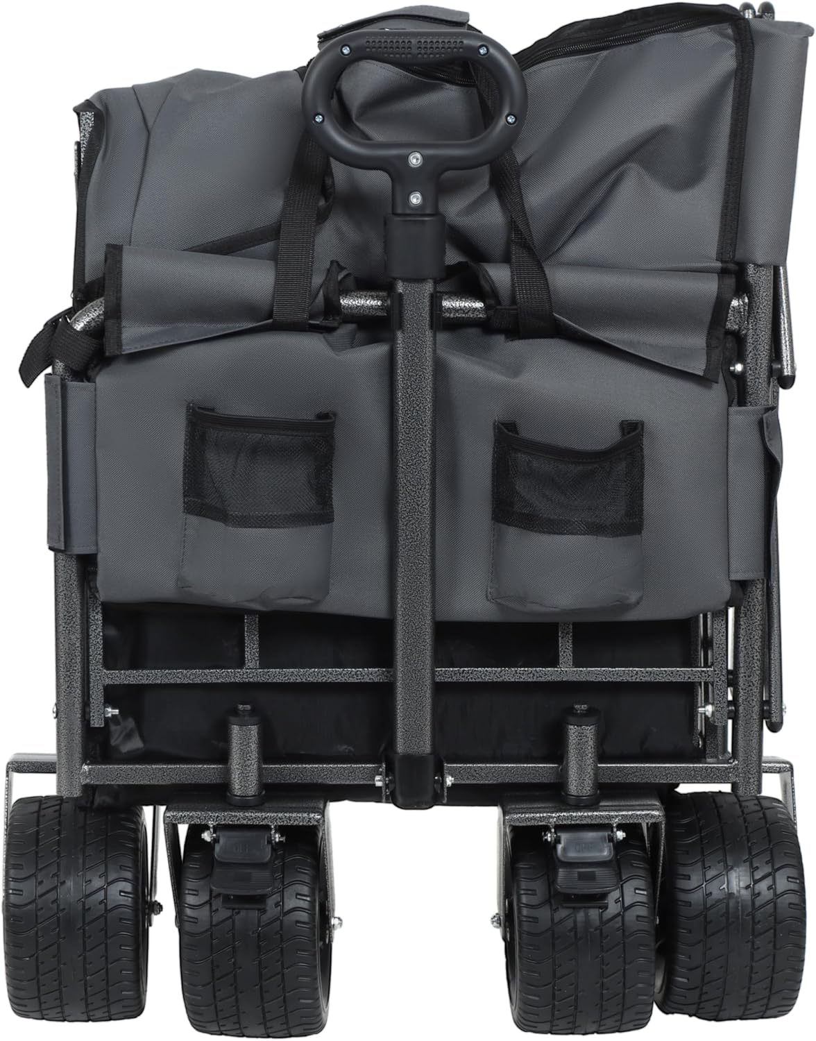 Heavy-Duty Folding Wagon Cart 3-in-1 Convertible All-Terrain Wagon with Bench Seat & Storage - 180L/500lbs Capacity Utility Wagon All-Terrain Wheels for Camping,Beach,Sports,Garden (Gray)
