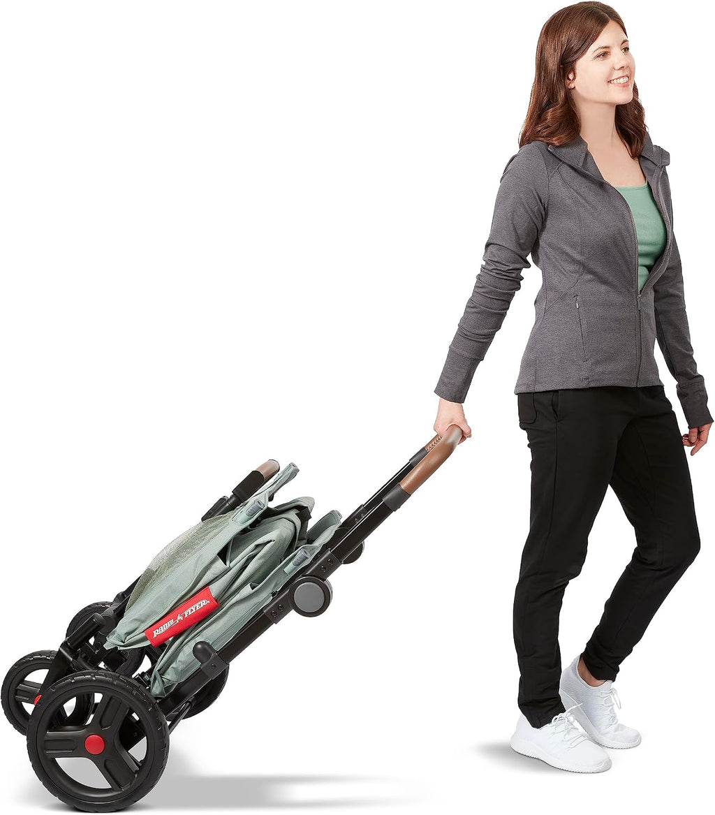 Radio Flyer Atlas Stroll 'N Wagon, Sage Green, for Ages 1+, 3-in-1 Push or Pull Versatility, One-Hand Fold, UV Canopy, 5-Point Harnesses, Storage Capabilities, Rubber Wheels, Stroller Wagon for Kids