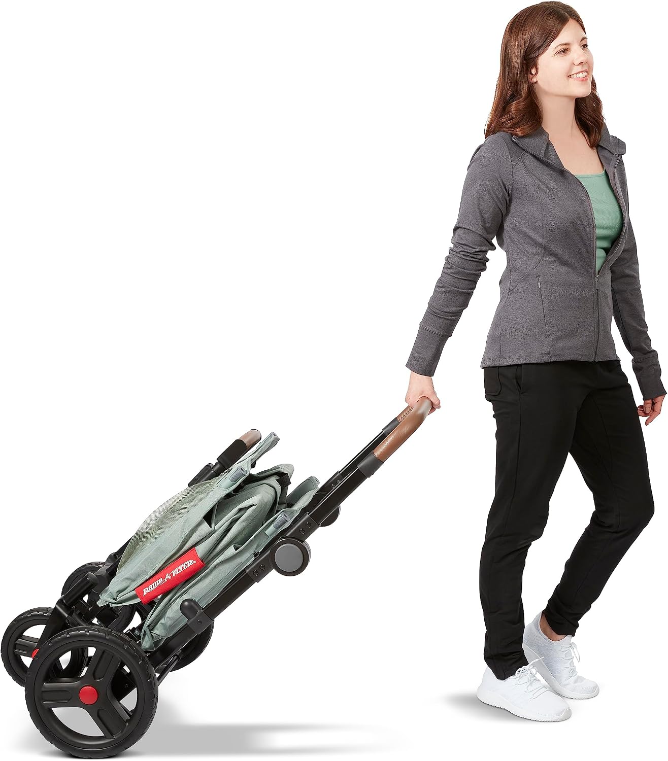 Radio Flyer Atlas Stroll 'N Wagon, Sage Green, for Ages 1+, 3-in-1 Push or Pull Versatility, One-Hand Fold, UV Canopy, 5-Point Harnesses, Storage Capabilities, Rubber Wheels, Stroller Wagon for Kids