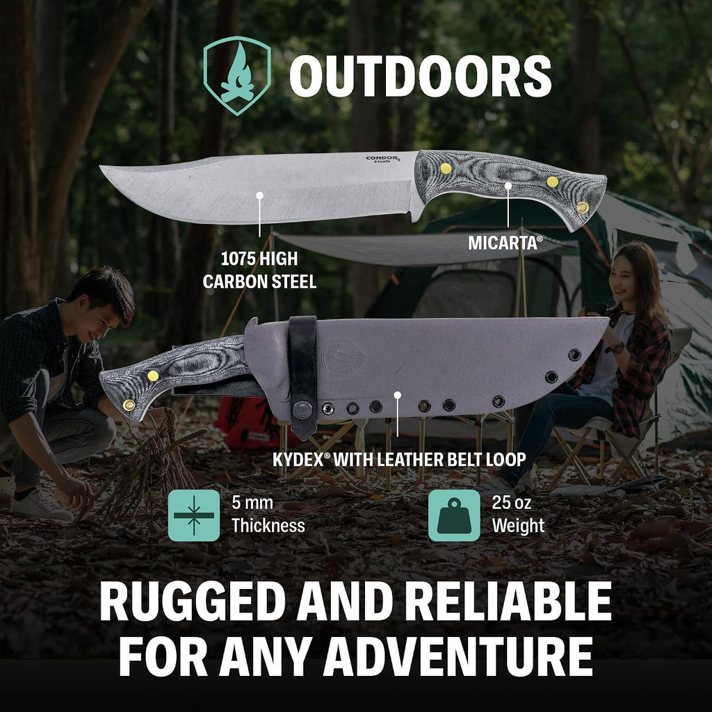 Condor Tool & Knife Plan A Knife - 1075 High-Carbon Steel Blade with Full-Tang Construction - Ergonomic Micarta Handle - Kydex with Leather Belt Loop Sheath - Ideal for Bushcraft, Camping & Survival