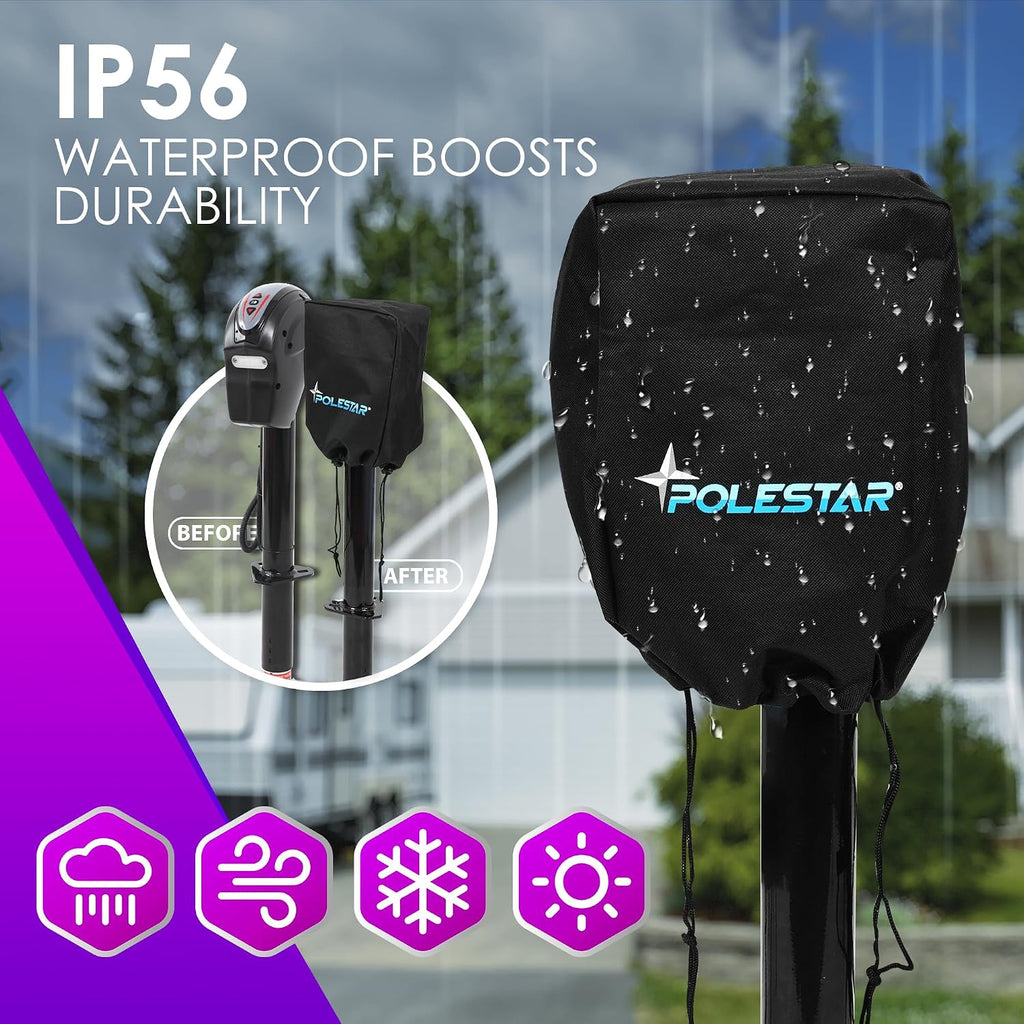 POLESTAR Electric Trailer Jack with Backlit Control Touch Panel, 5000lbs Electric Power A-Frame Tongue Jack with Waterproof Cover & LED Light for Travel Trailer Camper, RV, 12V DC 7-Way Plug