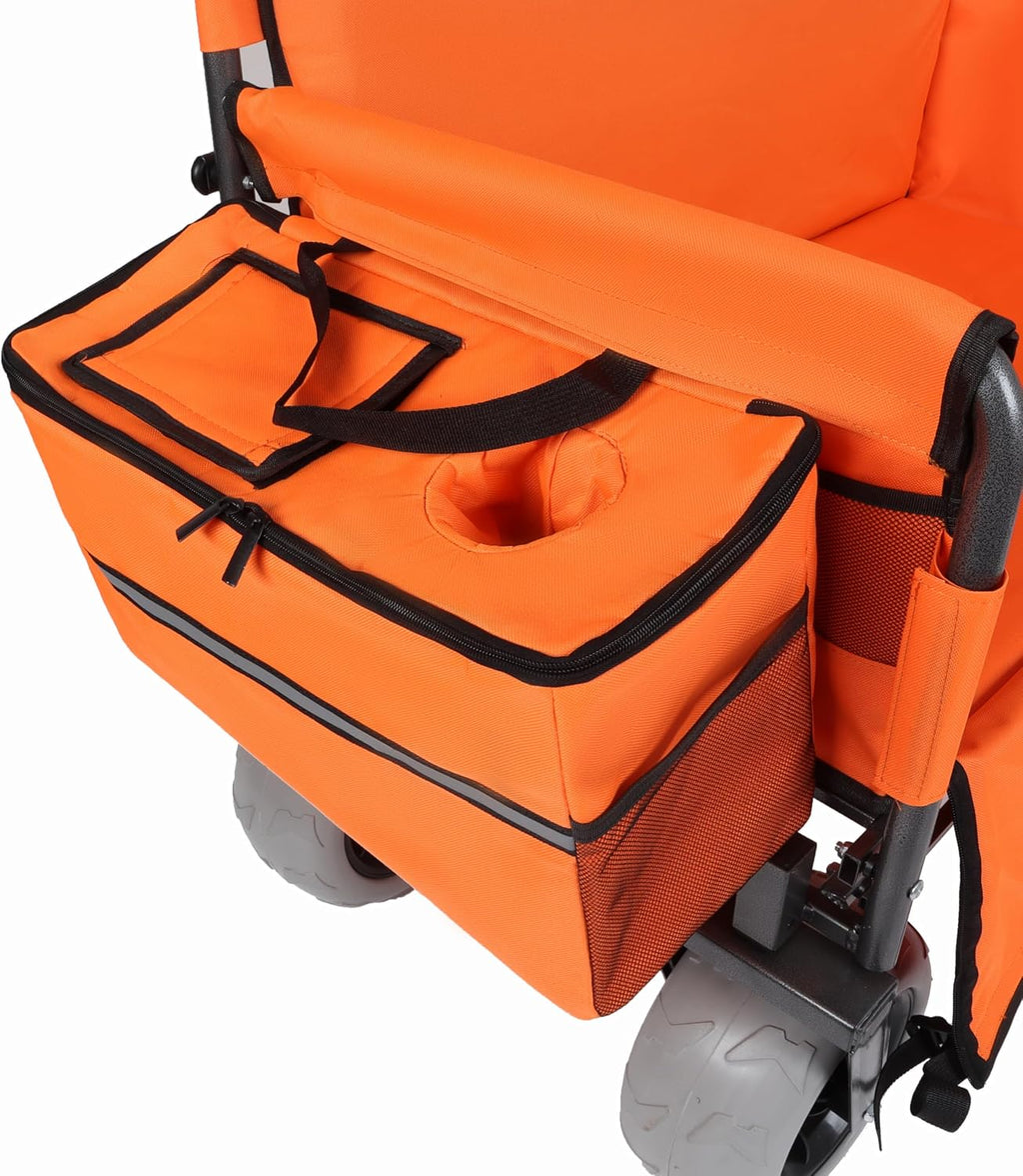 3-in-1 Heavy-Duty Folding Wagon with Convertible Bench Seat – 500lb Capacity, All-Terrain 9'x4' Beach Tires, Collapsible Design for Camping, Outdoor Events & Grocery Hauling (Orange)