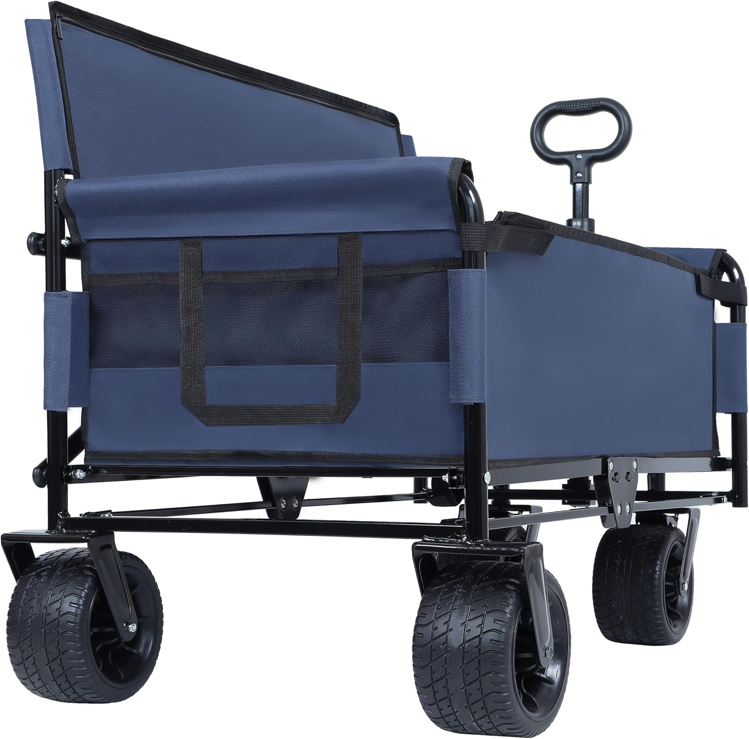 3-in-1 Heavy-Duty Convertible Folding Wagon Cart with Bench Seat & Storage – 500lb Capacity, 180L All-Terrain Wagon for Camping, Beach, Sports, & Garden – 360° Swivel Wheels (Dark Blue)