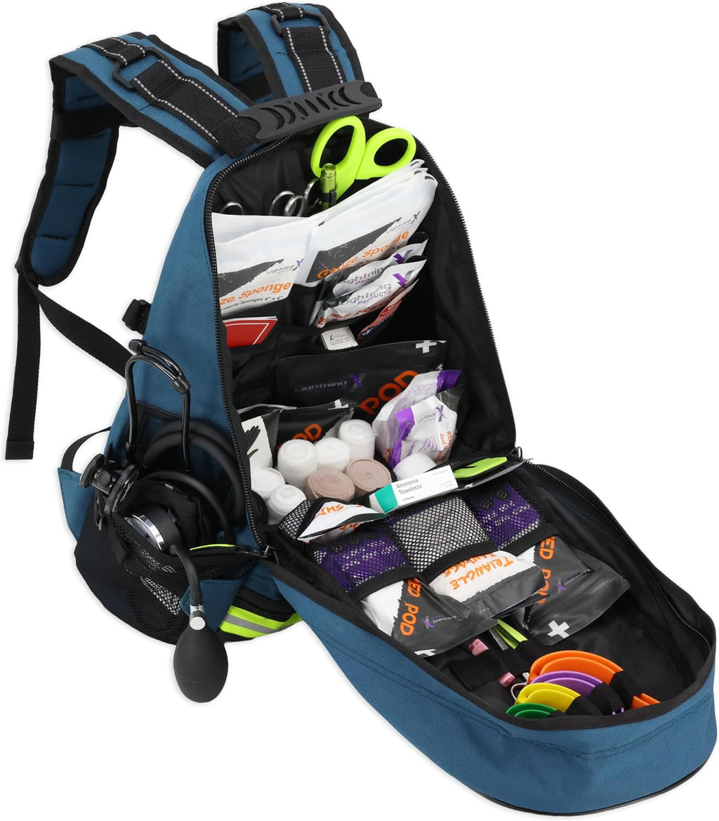 Lightning X First Responder EMT/EMS Backpack Stocked First Aid Supplies Kit B (Navy Blue)