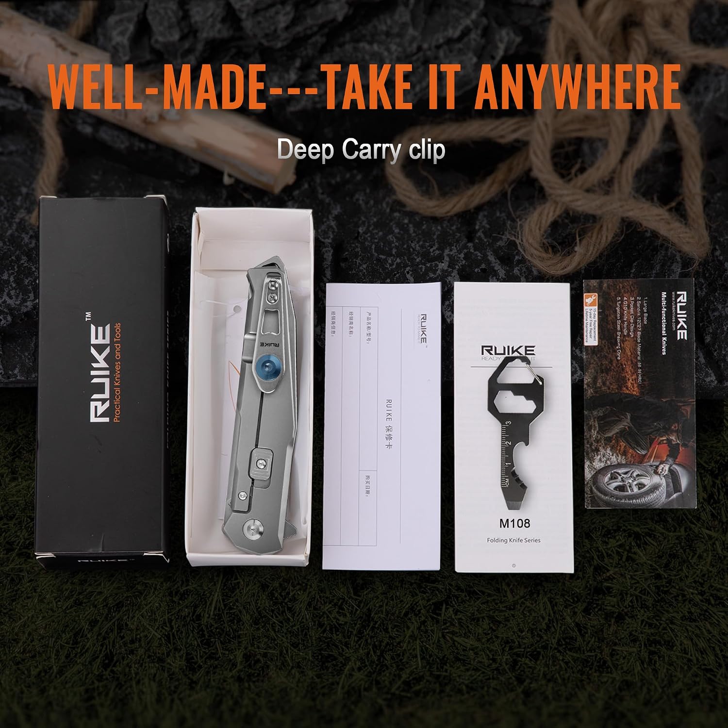 Ruike M108-TZ Folding Pocket Knife for Men,TC4 Titanium Lightweight Aolly Handle,Pearlized 154CM Stainless Blade,EDC Belt Clip,Frame Lock, Bushcraft Camping,Outdoor, Hunting,Survival Tool,Father Gifts