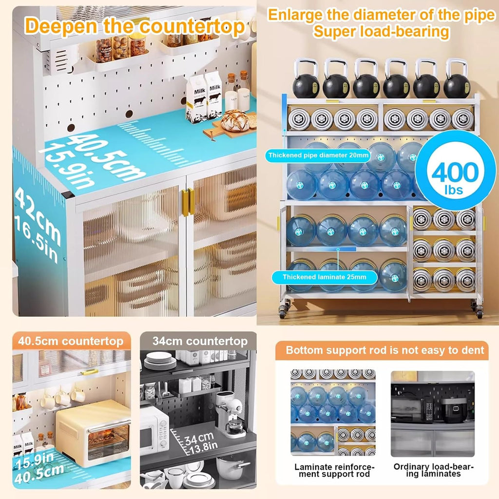 Standing Baker's Racks for Kitchens with Storage, Storage Cabinet, Microwave Kitchen Cabinets with Storage and Flip Dual Door, Storage Organizer for Kitchen Hutch, Home (Size : 123cm/48in)