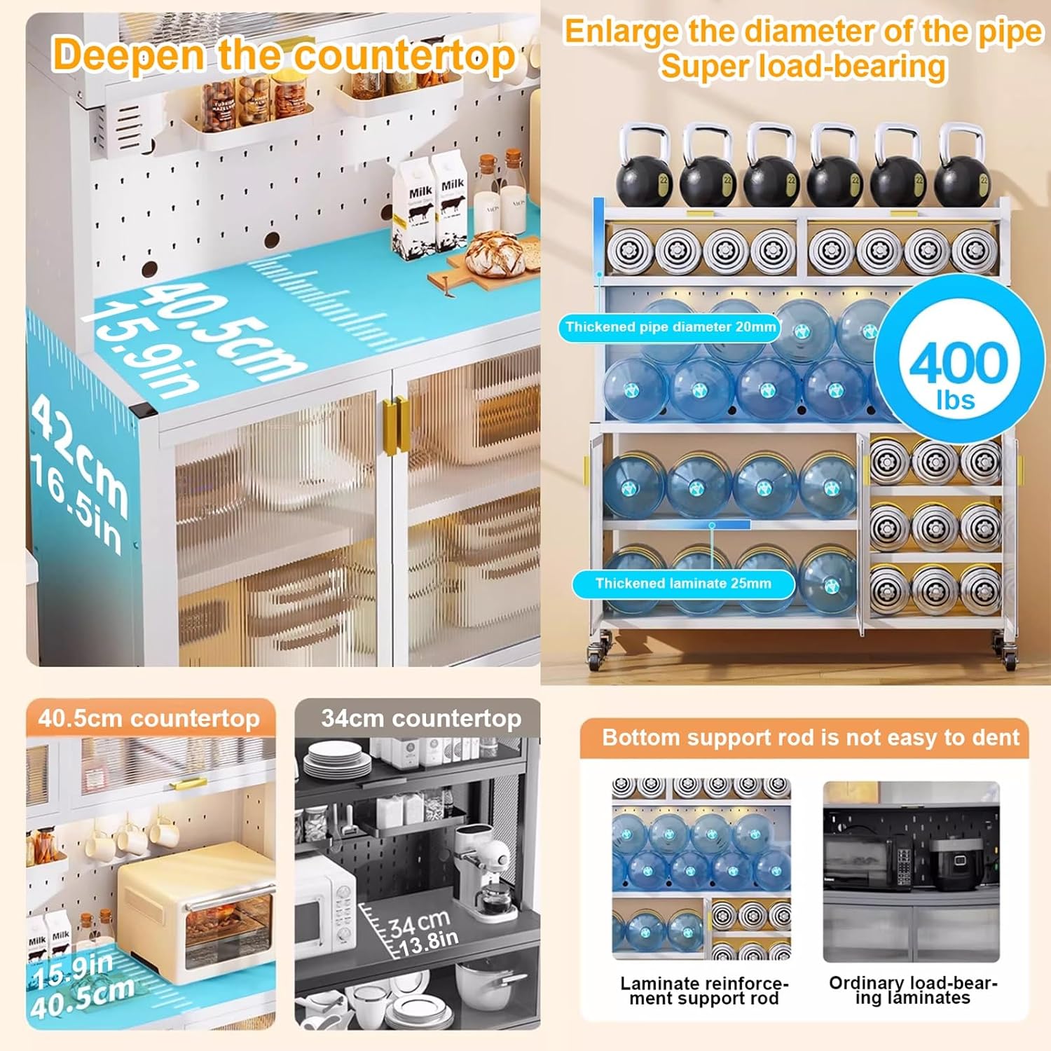 Standing Baker's Racks for Kitchens with Storage, Storage Cabinet, Microwave Kitchen Cabinets with Storage and Flip Dual Door, Storage Organizer for Kitchen Hutch, Home (Size : 123cm/48in)