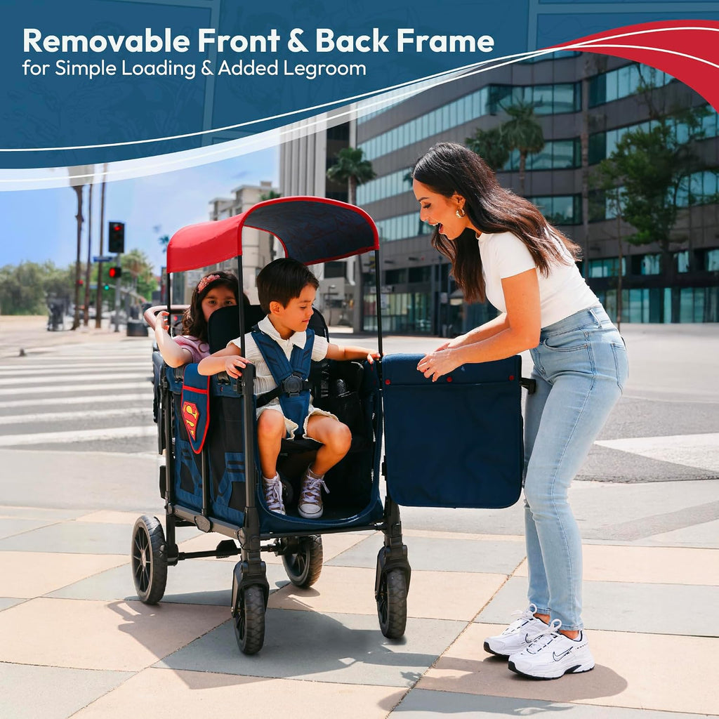 WONDERFOLD W2 Elite Pro Special Edition Superman Stroller Wagon (2 Seater) - Collapsible Wagon Stroller with Seats with 5-Point Harnesses, Easy Access Zipper Door, and Removable Sun Canopy