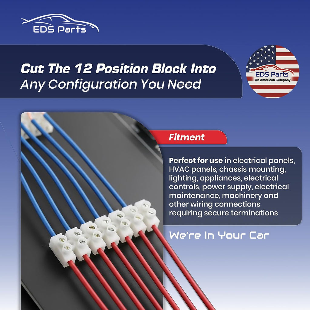 EDS 12 Position / 24 Contact Dual Row Terminal Block Electrical Barrier Strip Dual Row Screw Connector 30 Amp 380V HVAC Panel Chassis Mount etc. ES1200/12DSFB - (70 Pack)
