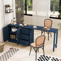 90' Extendable Freestanding Storage Cabinet, Kitchen Storage Bakers Rack with Silent Slides, Utility Food Cupboard with Adjustable Shelf for Kitchen Living Room, Navy Blue