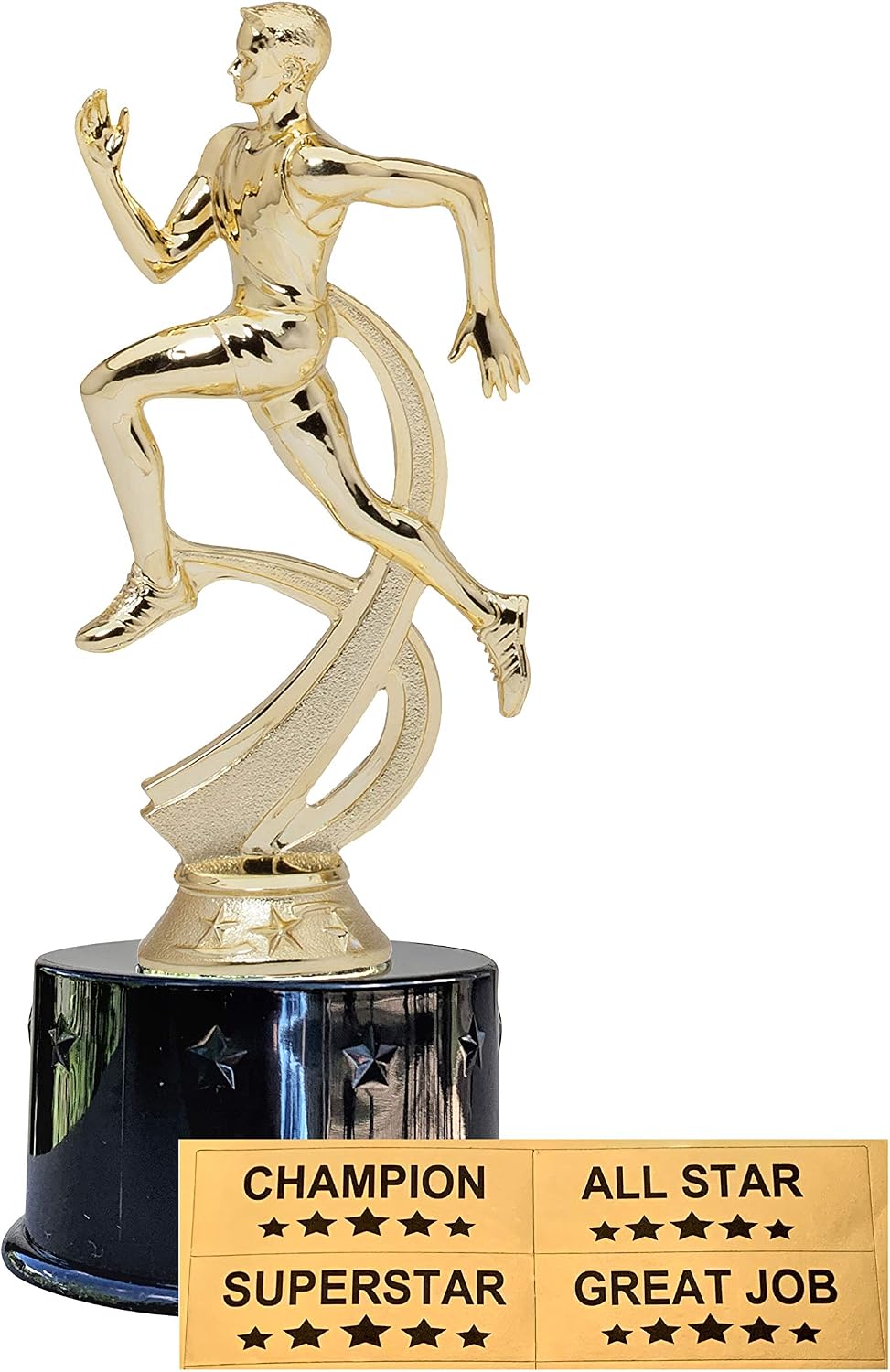 Express Medals Male Boys Track Award Trophy Party Favor Gift Prize Including 4 Gold Color Decals to Custom Personalize The Black Round Base