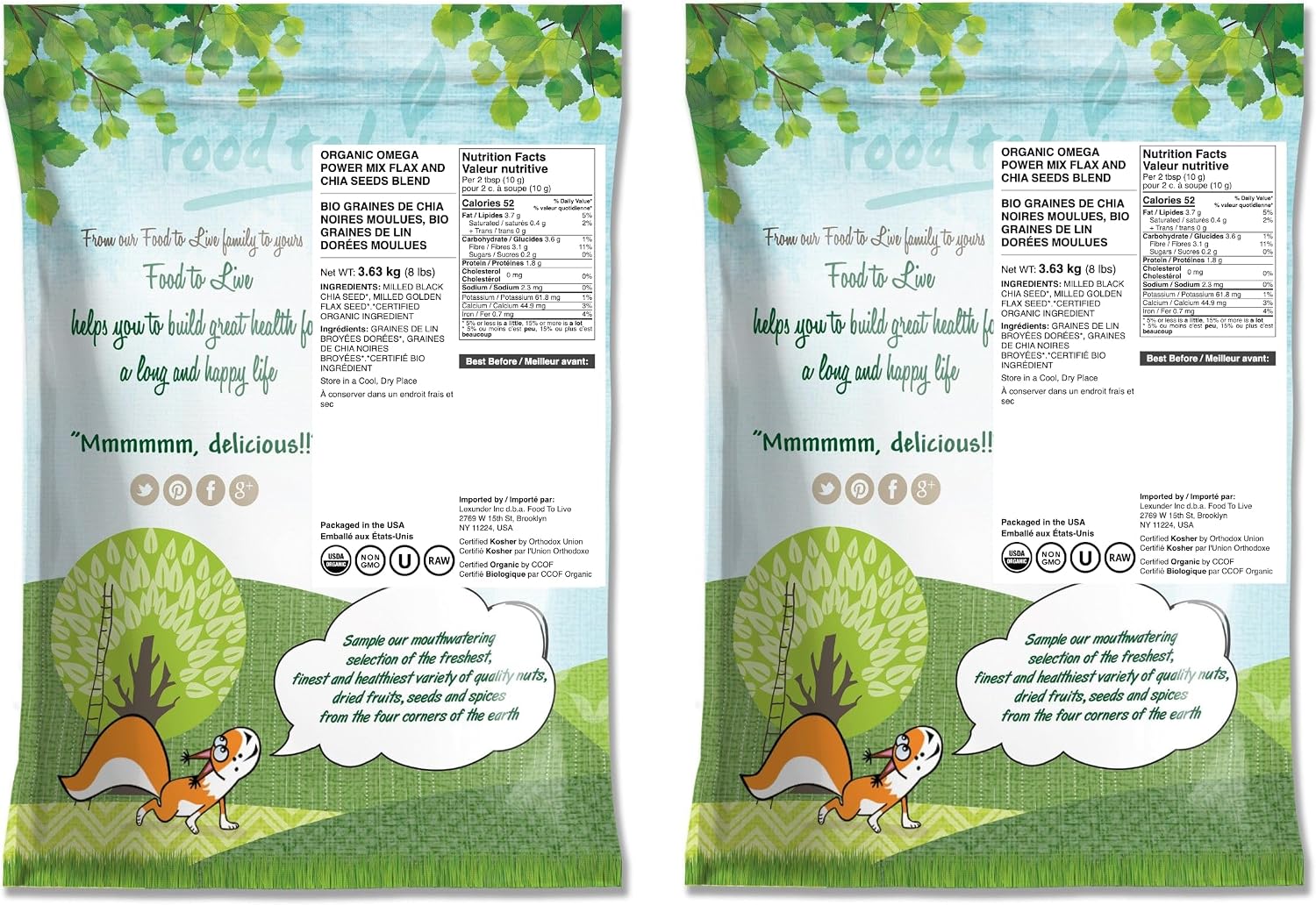 Organic Omega Power Flax and Chia Seeds Blend, 16 Pounds — Cold-Milled from Whole Raw Chia and Flax Seeds, Non-GMO, Vegan, Kosher, Bulk. Rich in Omega 3 Fatty Acids. Perfect for Smoothies and Shakes