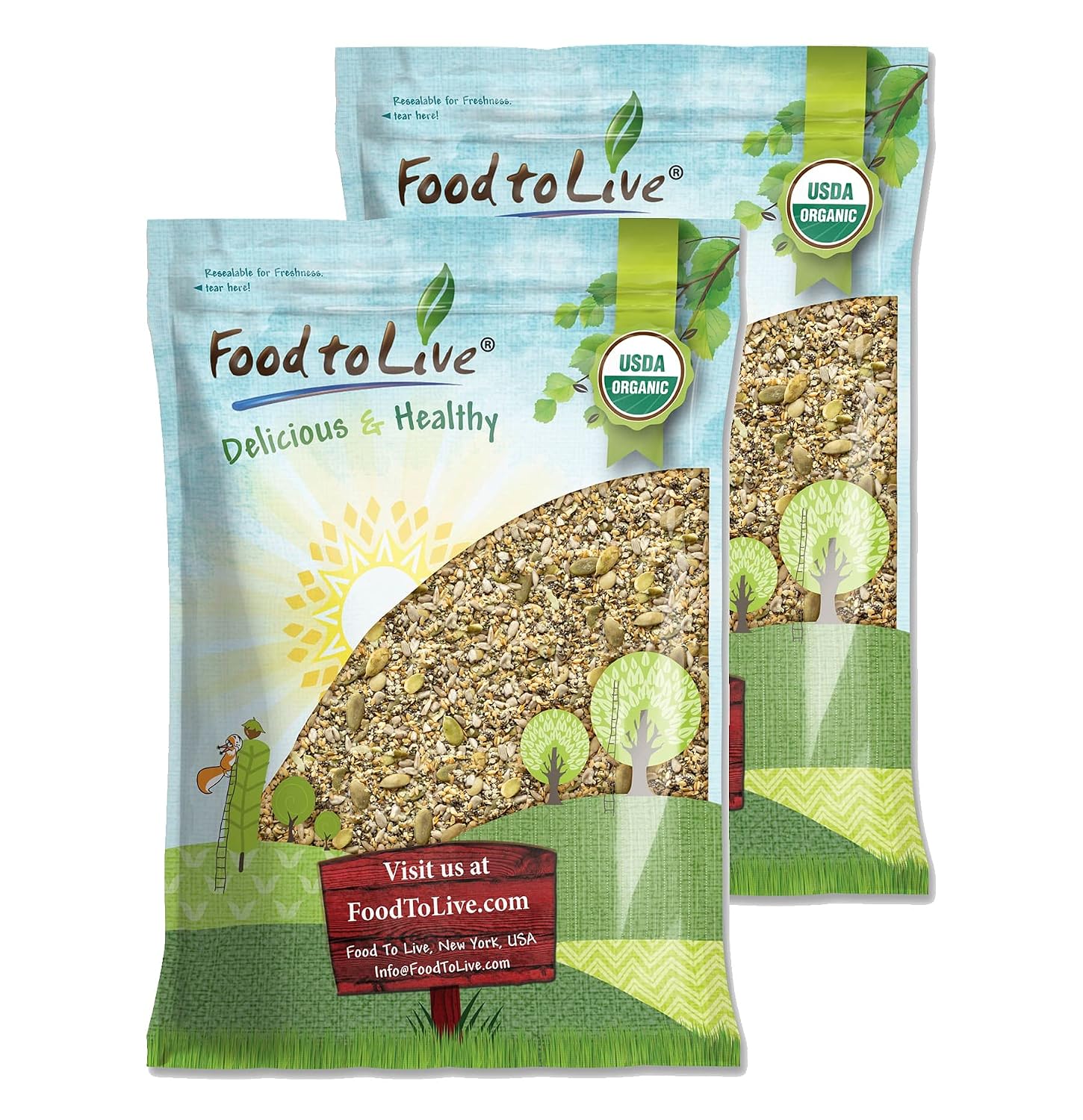 Food to Live - Organic Raw Superseed Mix- Chia, Flax, Hemp, Pumpkin, and Sunflower, 20 Pounds — Non-GMO Whole Seeds Blend, Vegan, Kosher, Raw, Bulk