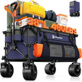 Originsure 220L Collapsible Wagon Cart Foldable, 460lbs Load Capacity Heavy Duty Folding Beach Wagons with Big All-Terrain Wheels, Utility Carts for Groceries, Camping, Sports - Grey&Purple