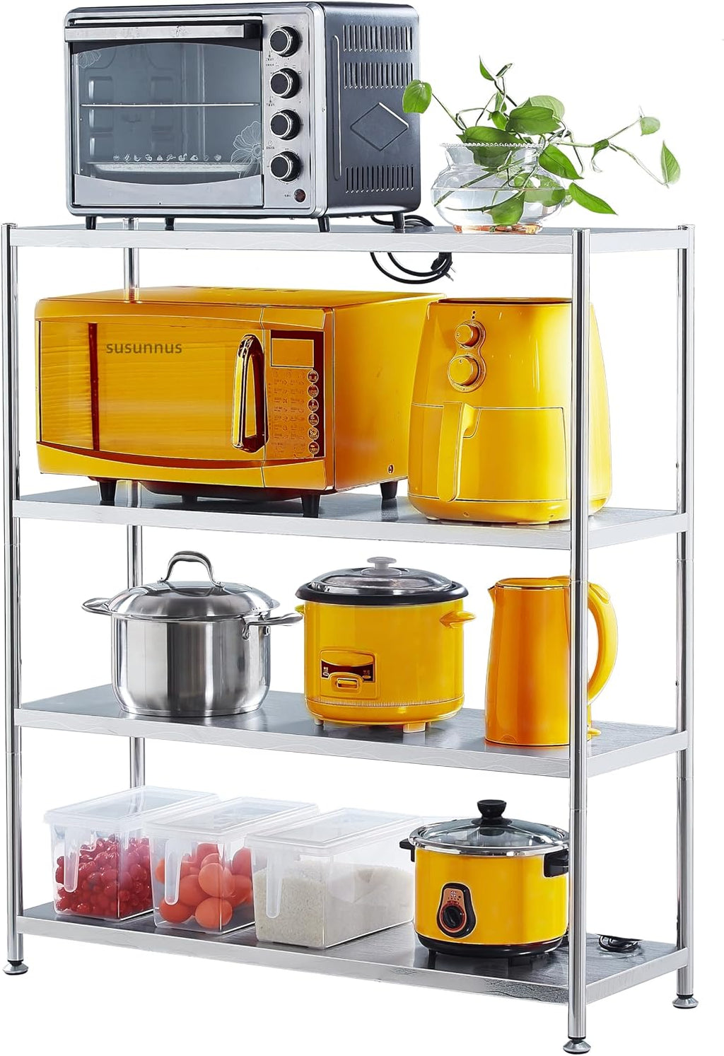 susunnus Stainless Steel Shelves 39.4in-4 Tier,Kitchen Storage Shelves,Stainless Steel Shelf Organizer, Artistic Texture, Pragmatic& Sturdy & Waterproof