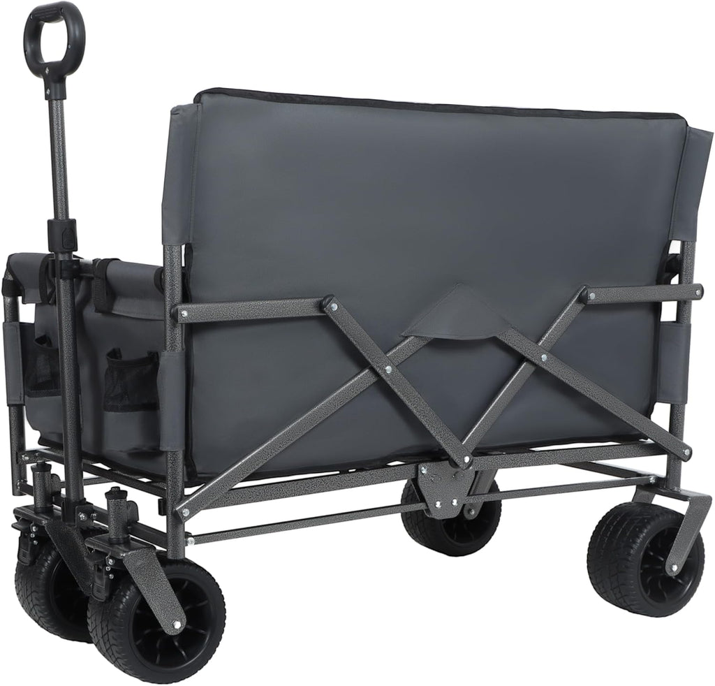 3 in 1 Convertible Folding Wagon Cart with Bench Seat Storage 500lbs Heavy Duty Utility Wagon, 180L Capacity All Terrain Wheels for Camping, Beach, Sports, Garden, Gray