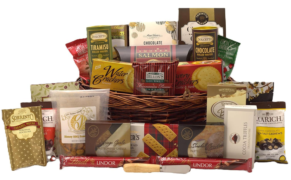 Gift Basket Village - Grand Christmas Block Party Gift Basket: Gourmet Assortment of Wafers, Crackers, Cheeses, Sausages, Chocolates, and More, Festive Holiday Collection, Handcrafted in the USA