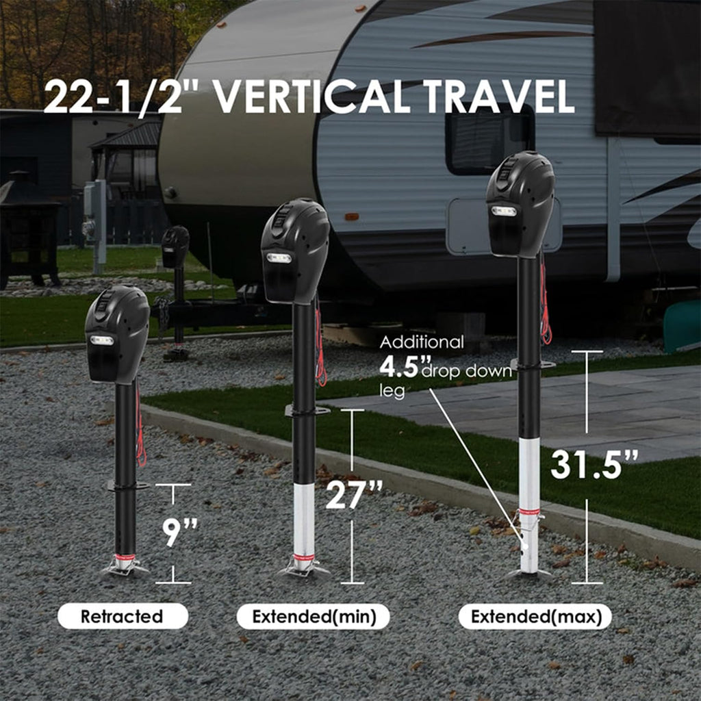 POLESTAR Electric Trailer Jack A-Frame 3500 lbs, Heavy Duty Power Tongue Jack with Waterproof Protective Cover & LED Light for Travel Trailer Camper, RV, 12V DC with Hard Wiring, 9'-27' Lift
