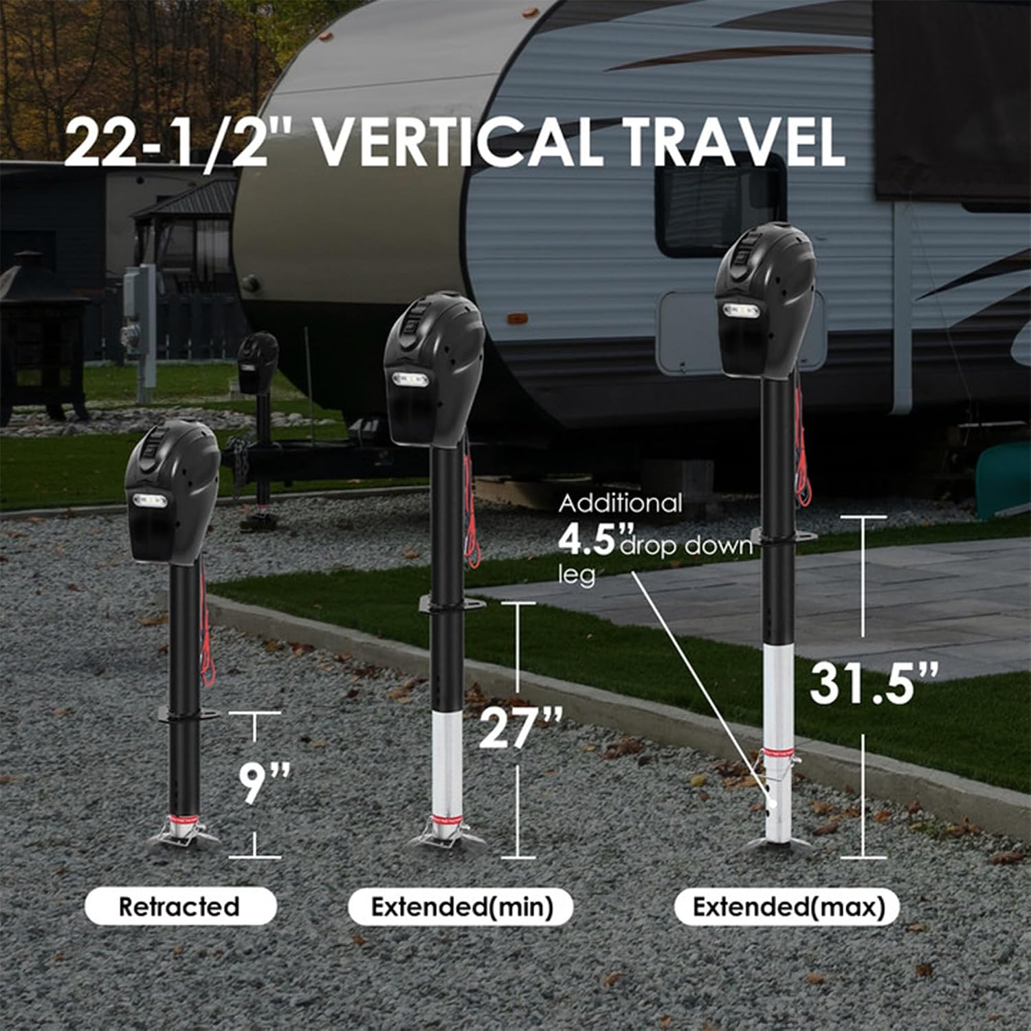 POLESTAR Electric Trailer Jack A-Frame 3500 lbs, Heavy Duty Power Tongue Jack with Waterproof Protective Cover & LED Light for Travel Trailer Camper, RV, 12V DC with Hard Wiring, 9'-27' Lift