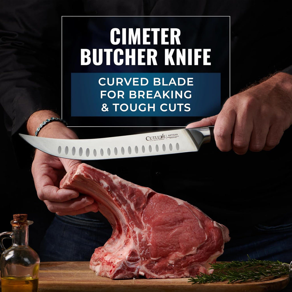 Cutluxe Butcher Knife Set – BBQ Brisket, Breaking and Boning Knives, Honing Rod – Carving Knife Set for Meat Cutting, Ultra Sharp German Steel, Full Tang, Ergonomic Handles – Artisan Series