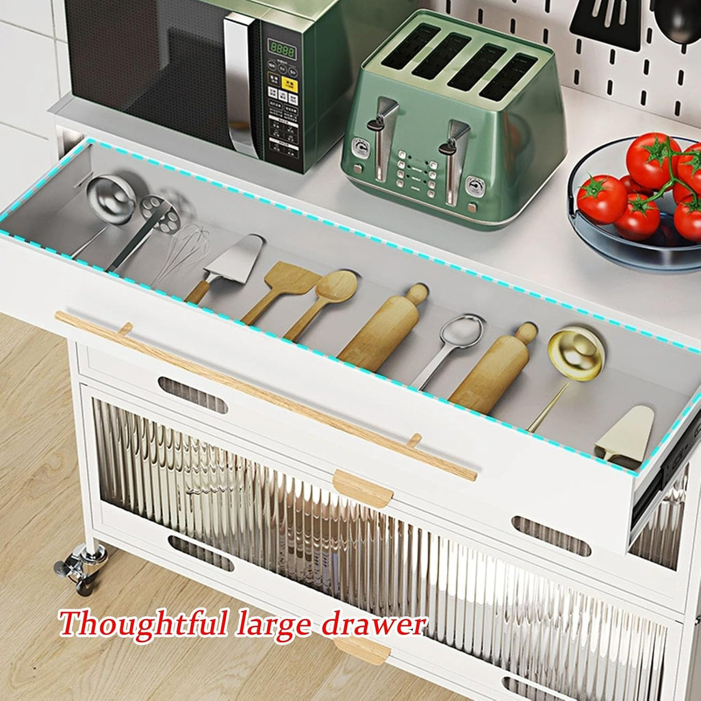 JKGHK 5-Tier Bakers Racks with Storage for Kitchens, Microwave Stand on Wheels with Flip Door Cabinets and Pegboard, Tall Kitchen Pantry Cabinet with Drawer for Home(Black,100cm/39.3in)