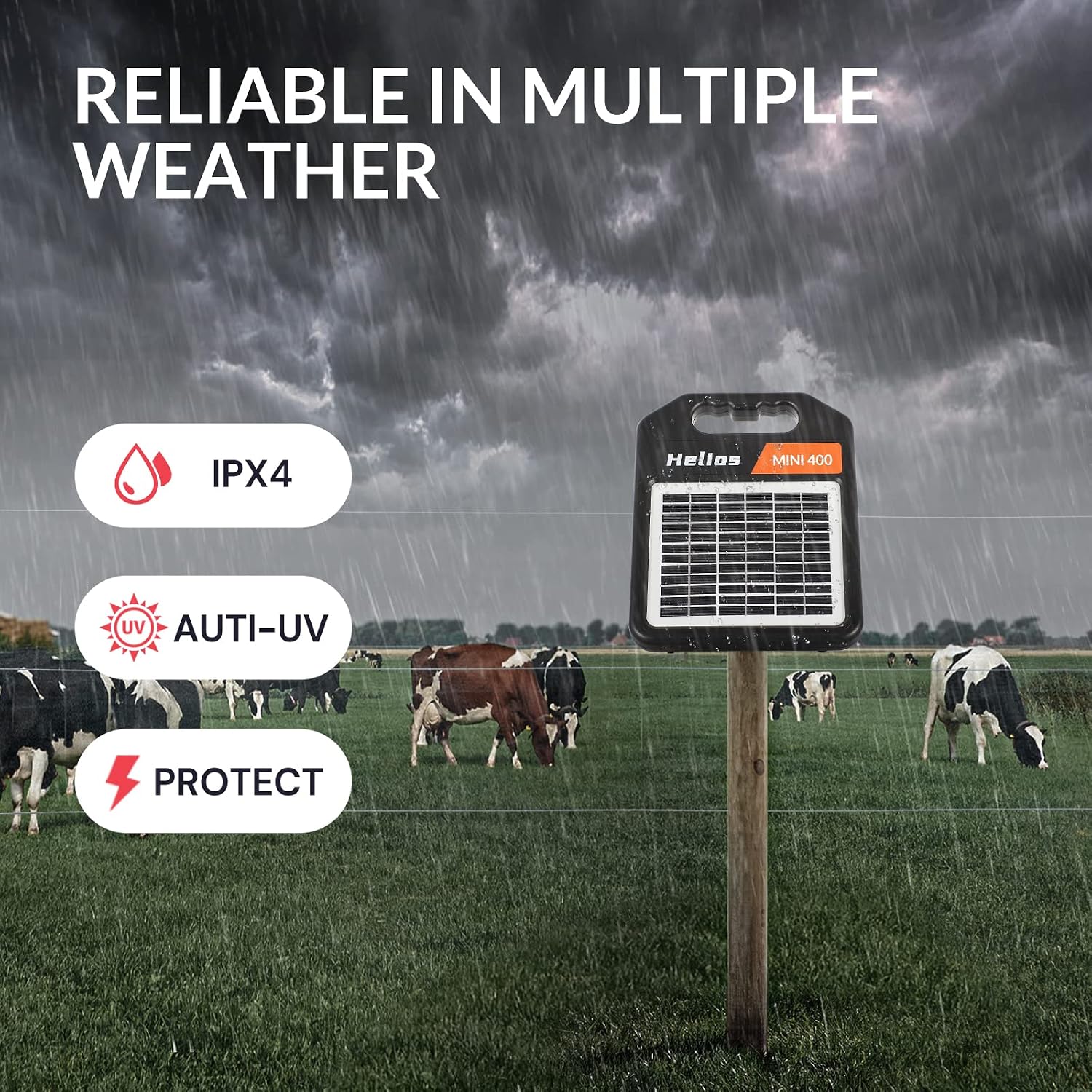 Andmon MINI400 20 Miles Solar Electric Fence Charger with Day/Night Mode 0.4J Output Energy Electric Fence Energizer