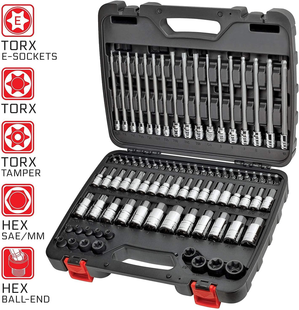 CARBYNE 84-Piece Master Hex & Torx Bit Socket Set & External-Torx Socket Set | S2 Steel Bits, CrV Steel Sockets, Corrosion Resistance, Durable Case | 1/4', 3/8' & 1/2' Dr.