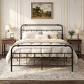 Full Size Metal Bed Frame, Vintage Iron-Art Headboard & Footboard, Heavy-Duty Iron Platform Bed (No Box Spring), Easy Assembly,Noise-Free Design, Matte Black