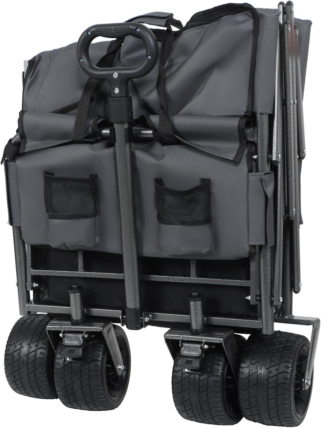 Heavy-Duty Folding Wagon Cart 3-in-1 Convertible All-Terrain Wagon with Bench Seat & Storage - 180L/500lbs Capacity Utility Wagon All-Terrain Wheels for Camping,Beach,Sports,Garden (Gray)