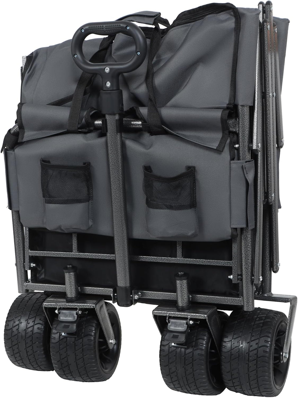 3-in-1 Heavy Duty Folding Wagon Cart with Bench Seat & Storage, 180L Foldable Convertible Utility Wagon Cart Up 500lbs to for Camping Beach Sports Groceries Garden with All Terrain Wheels, Gray