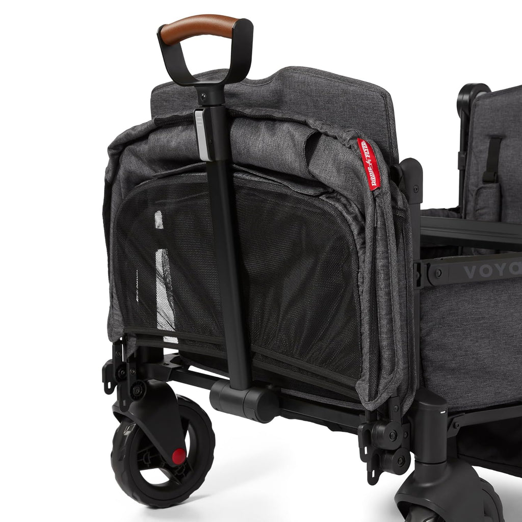 Radio Flyer Voya Quad Stroller Wagon, for Toddlers and Kids 6+ Months, Push or Pull, 4 Seats, Dual Sun Canopies, Compact Fold, Lightweight, Storage Space, 5-Point Harnesses, Stroller Wagon for Kids