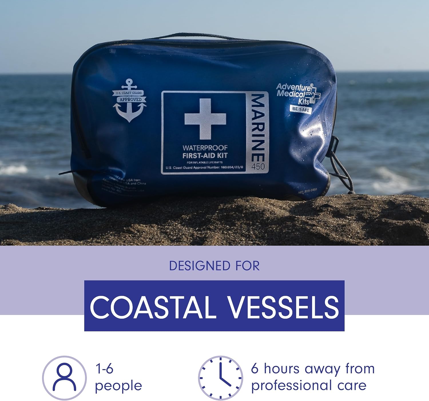 Adventure Medical Kits Marine Series Medical Kit - 450 - Boat First Aid Kit For 6 People 6 Hours From Care - Includes Emergency Medical Supplies Like Bandages, Medicine, Guide Book & More