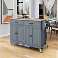 Merax 54.3' Width kitchen island with storage, Rolling Kitchen Storage Islands with 4 Door Cabinet & 2 Drawers, Kitchen Cart with Solid Wood Top, Lockable Wheels, Spice Rack, and Towel Rack, Grey Blue