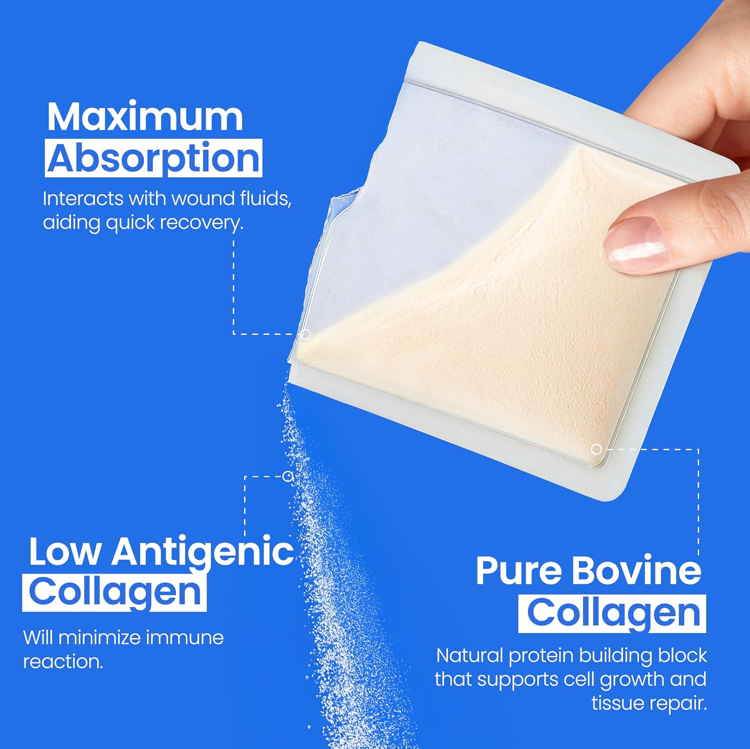 Collagen Dressing Powder for Wounds - 1g Packets - 10 Count - Medical Grade Bovine Collagen Powder Dressing for Wound Care, Non-Adherent Collagen Wound Dressing Supplies