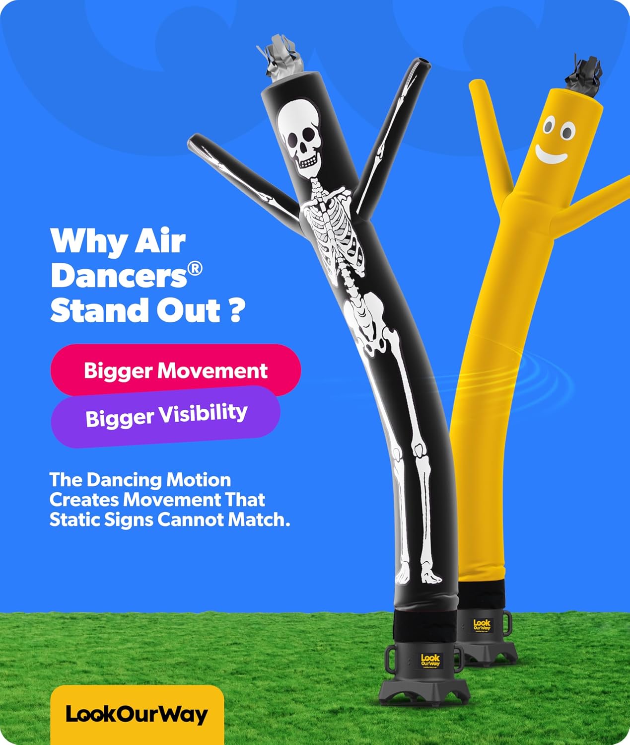 LookOurWay 10ft Skeleton Air Dancers Inflatable Tube Man Attachment | Halloween Inflatables Outdoor Decoration | Wacky Waving Halloween Blow Up for Yard Display or Business (Blower Not Included)