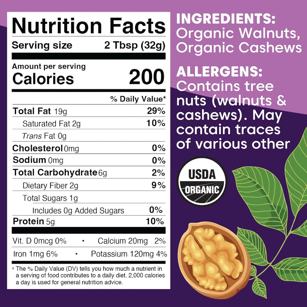 Wilderness Poets, Walnut Butter with Cashews - Organic, Raw, Bulk Size (7 Pound - 1 Gallon)