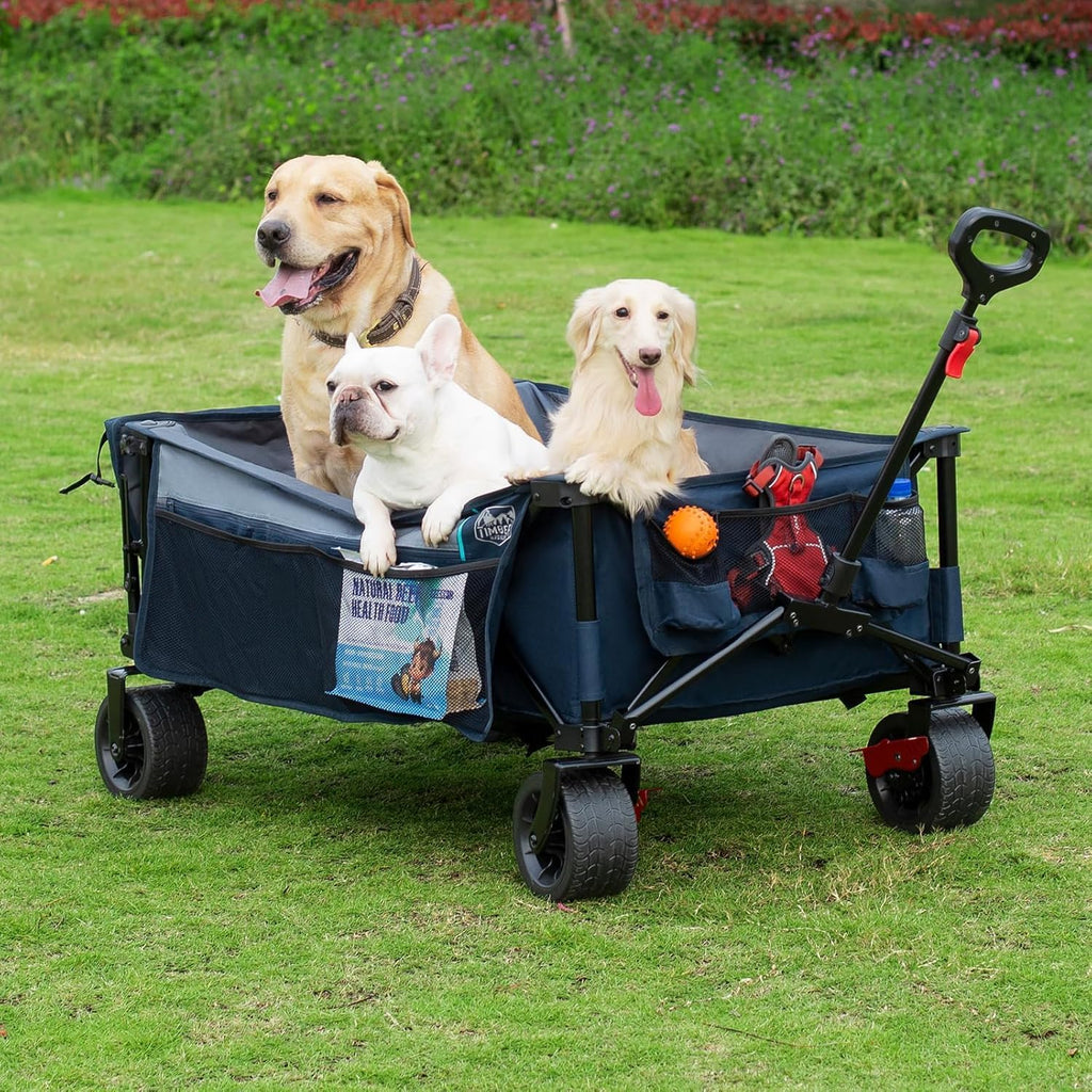 Timber Ridge 600L Beast Wagon 26' W Extra Wide All Terrain Folding w/Big Wheels, Cargo Net & Tailgate, 26' W and 55.25' L, 500lbs Heavy Duty Collapsible Portable Cart for Camping, Sports, Dogs, Blue