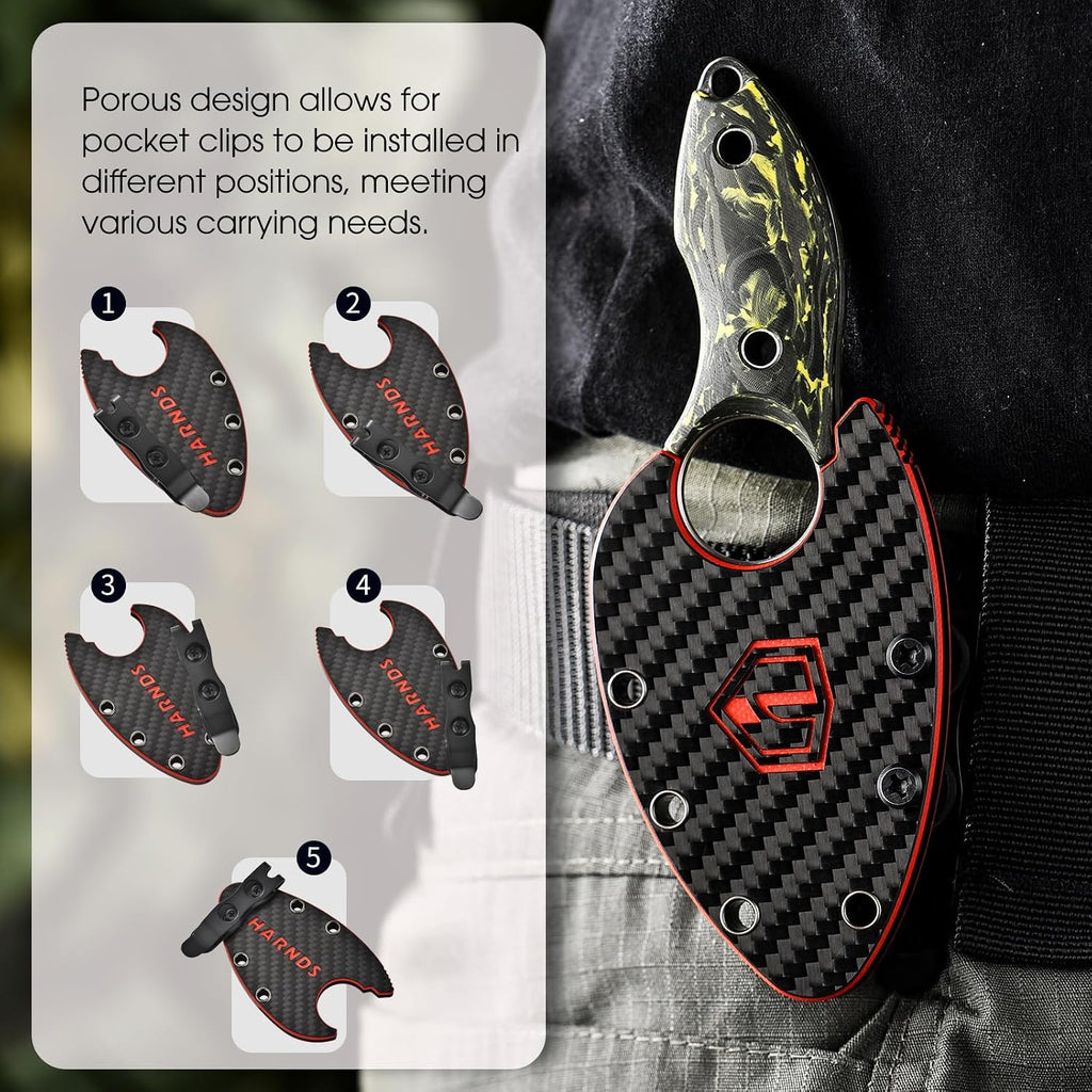 Harnds Small Fixed Blade Knife Full Tang EDC Knives, Neck Knife with N690 Steel Blade and Carbon Fiber Handle for Fishing and Skinning Eggplant