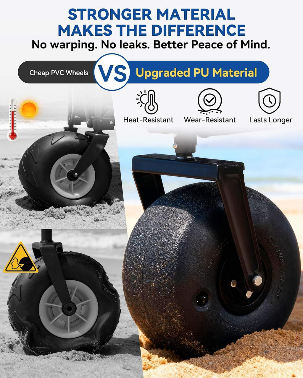 Hikenture Beach Wagon with Balloon Wheels, 9' PU Tires Collapsible Wagon, 440lbs Heavy Duty Beach Cart with Big Wheels for Sand, Large Capacity Utility Wagons Carts