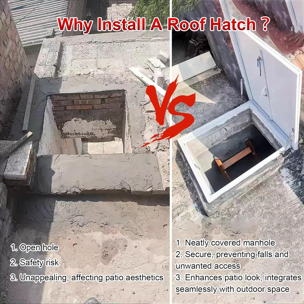 White Ceiling Hatch Lid with Hasp Latch & Gas Shock Strut, Large Building Roof Access Hatch Door, Heavy Duty Manhole/Cellars Exit Cover Plate for Repairs(Inner-L*W-23.6x21.7in/60x55cm)