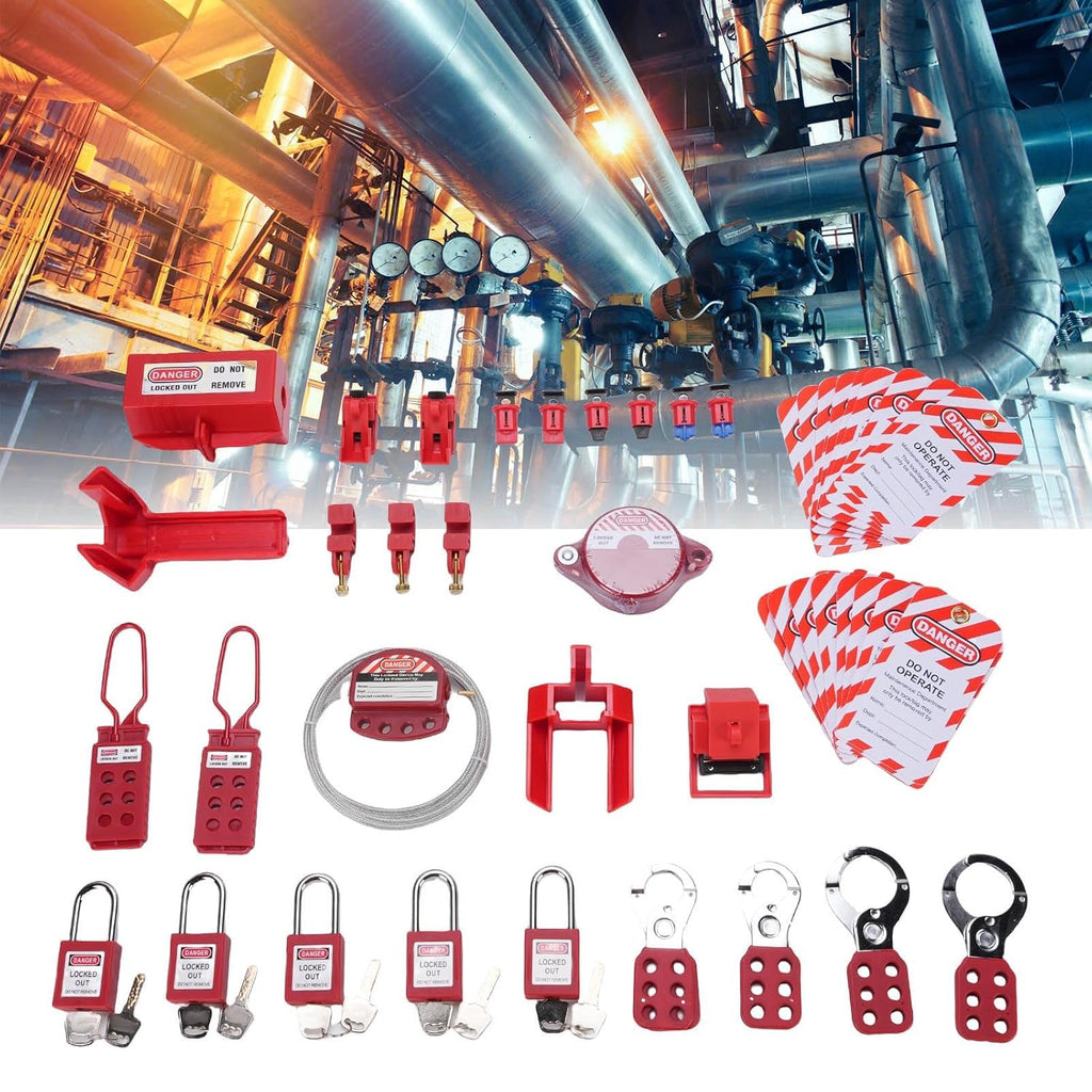 Lockout Tagout Kit Electrical Loto, Clamp On Circuit Breaker Lock Out, Group Lockout Hasps, Plug Lock, Loto Tags, Padlocks, Ball Valve, Tool Box, Universal for Electrical