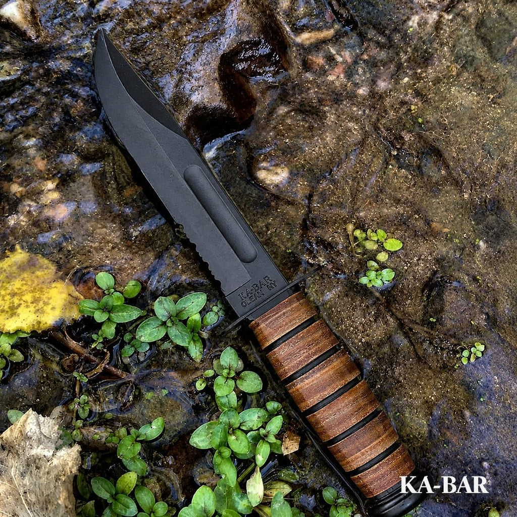 KA-BAR KB1219 Army Serrated W/Leather Sheath