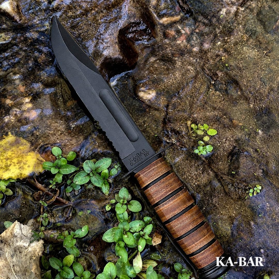 KA-BAR KB1219 Army Serrated W/Leather Sheath