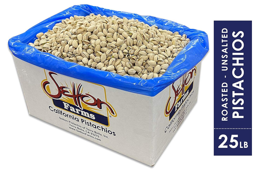 Setton Farms Pistachios, Bulk Box of Roasted Unsalted Pistachios, Premium California In Shell Pistachio Nuts, 25 pound case, Large Pistachios, Certified Non GMO, Gluten Free, Vegan and Kosher