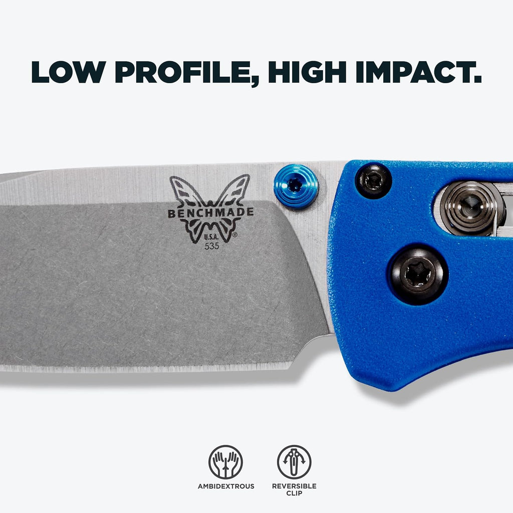 Benchmade - Bugout Outdoor EDC Folding Knife, Slim, Lightweight, Plain Edge, Drop-Point Blade, CPM-S30V Stainless Steel (58-60HRC), Grivory Handle (535)