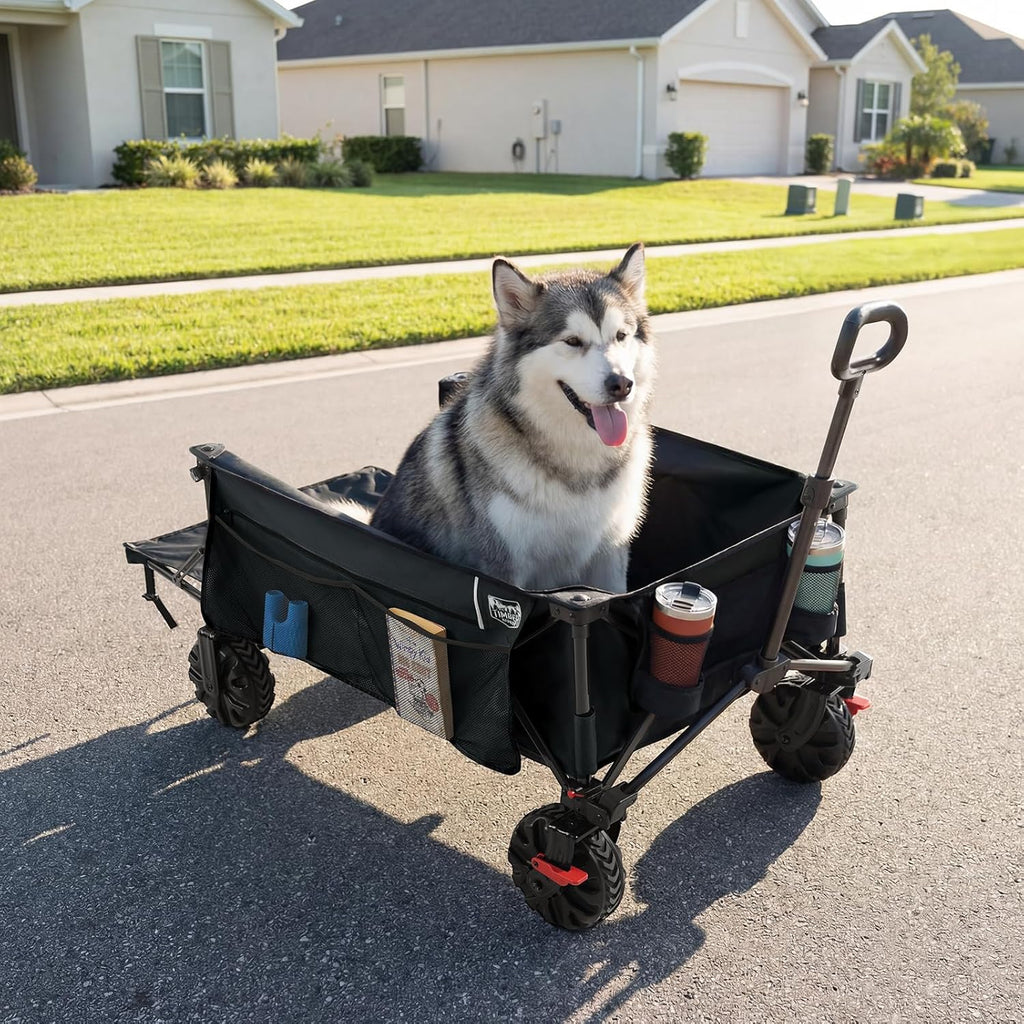 TIMBER RIDGE 600L Beast Wagon 26' W Extra Wide All Terrain Folding w/Big Wheels, Cargo Net & Tailgate, 400lbs Heavy Duty Portable Cart 54.5' L Large Collapsible Wagons for Camping, Sports, Dogs, Black