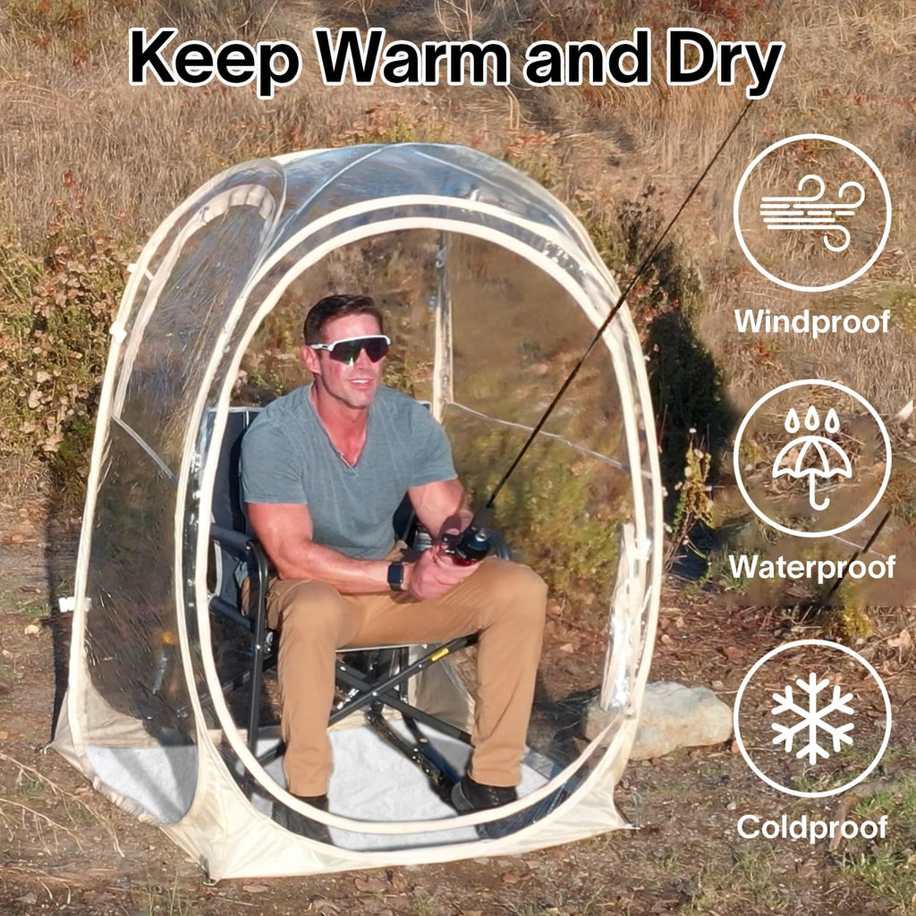 EighteenTek® Pop Up Weather Pod, Sport Pod with Attached Floor, 360° Clear View, UPF 50+ UV Protection, Waterproof All-Weather Instant Shelter for 1-4 Person, Sports Camping Fishing Tailgating