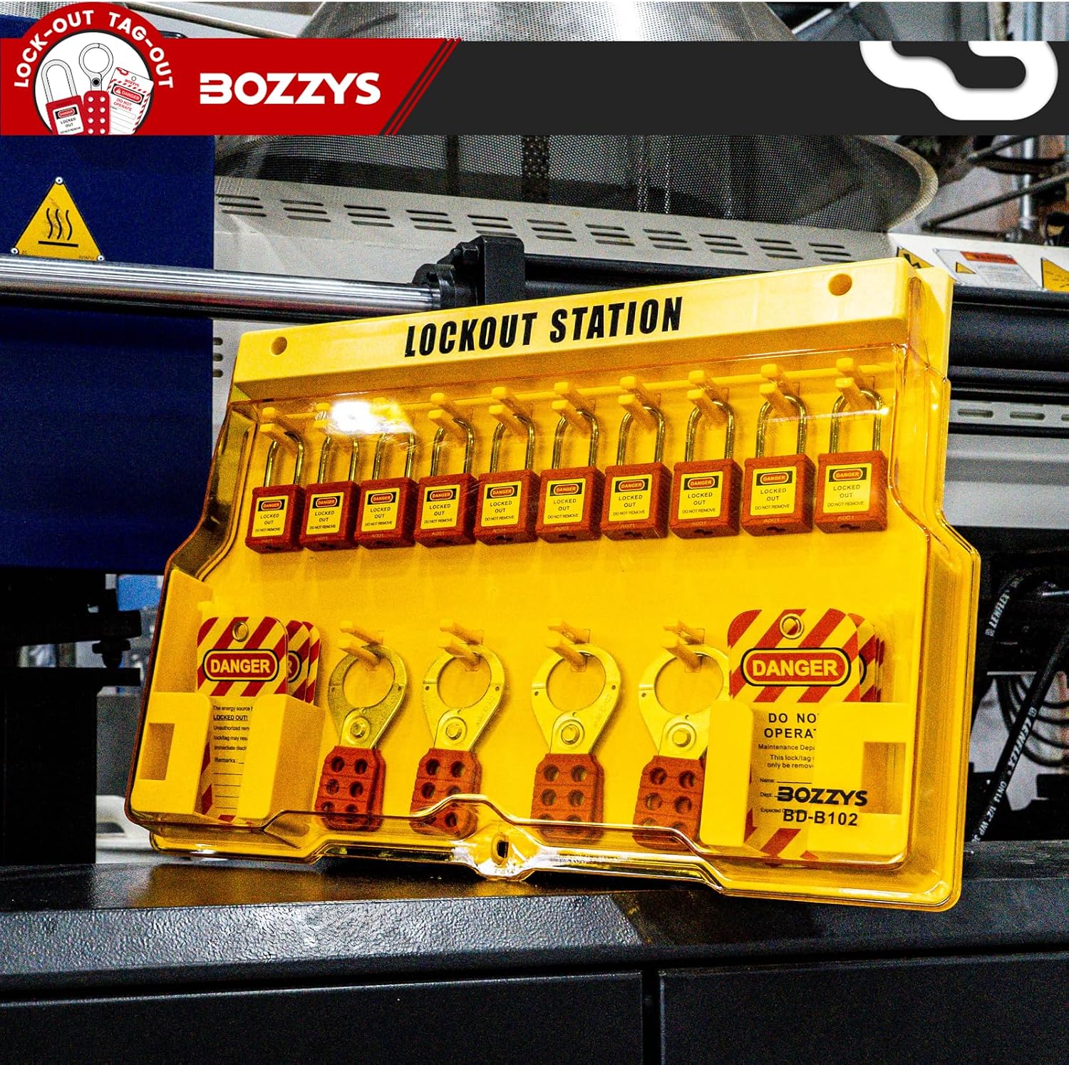 Lockout Tagout Kit & Station | 16-Positions for 10 Loto Locks & 4 Hasps | 20 Tags & 20 Ties | 22'x15.5' OSHA Wall-Mounted Safety Lock Out Kit (BD-B102-KIT)