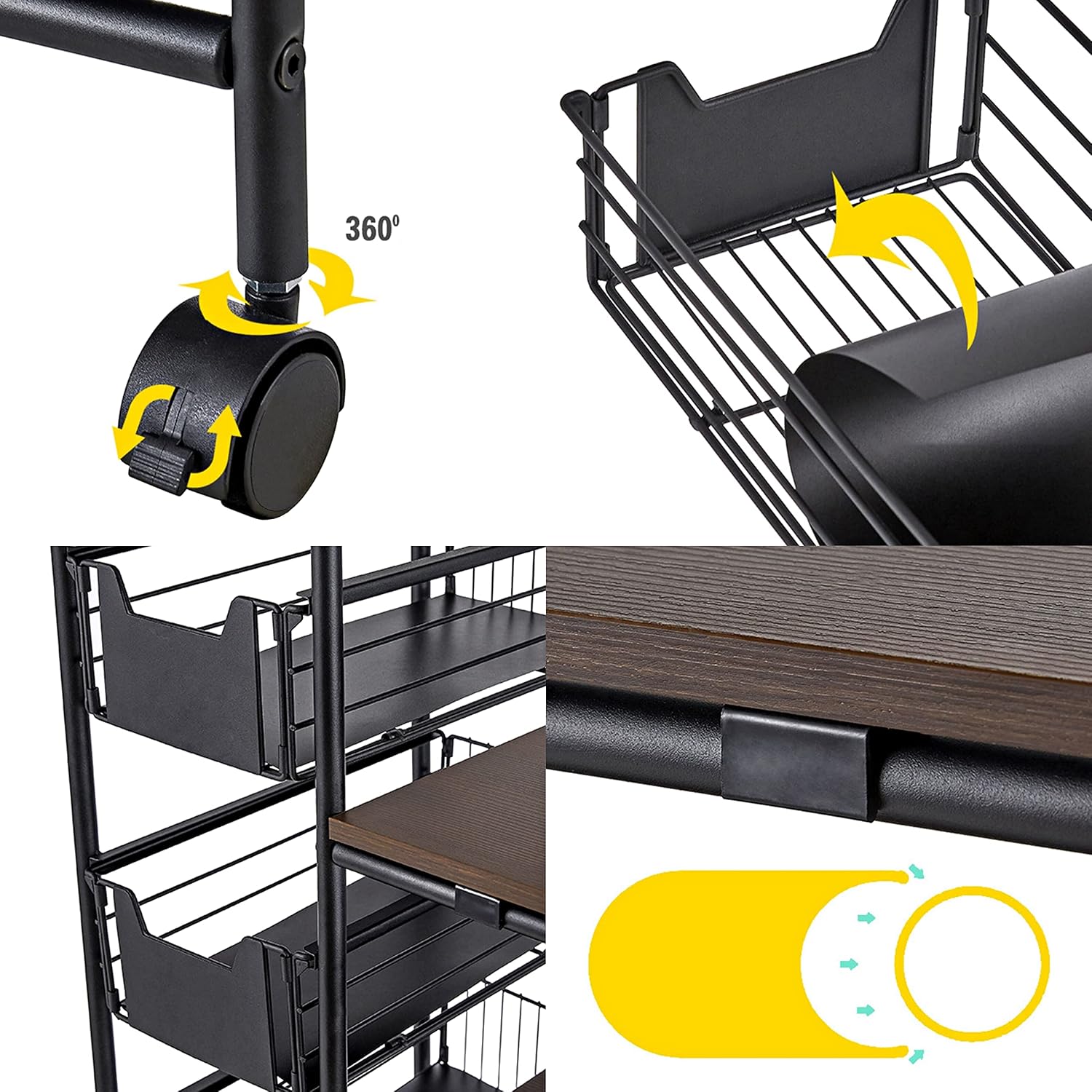 5-Tier Kitchen Bakers Rack Storage Shelf Hutch Holder on Wheels, Industrial Microwave Oven Stand, Standing Kitchen Utility Cart Storage Rack Organizer Rack Pantry with Storage Drawer Rustic