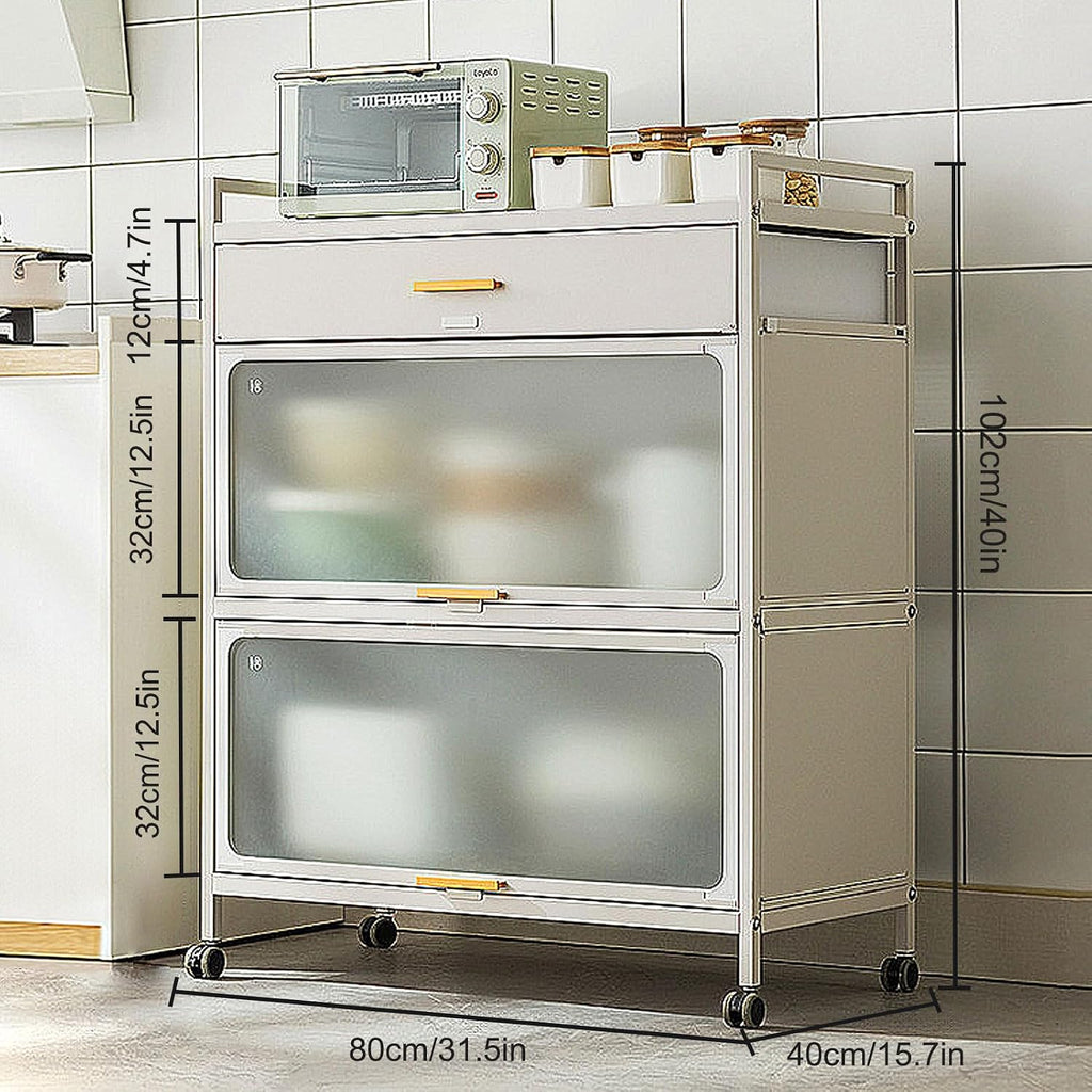 Kitchen Baker's Rack with Flip Door Cabinet, 5-Tier Microwave Stand with Drawer, Large Metal Storage Shelves with Brakeable Casters for Garage Pantry Home Kitchen Pots,Black,80×102cm/31.5×40in
